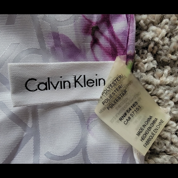 Unique White Women's CK Monogram Purple Flower Printed Polyester Scarf - Picture 6 of 8